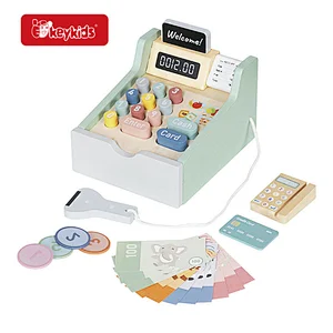 Montessori Pretend Play Kids Wooden Kids Cash Register Toy with Coins W10A308